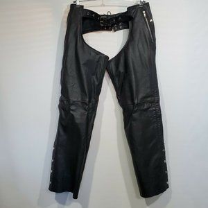 Xelement unisex Adjustable Size 38 Black Leather Motorcycle Chaps Double Pockets